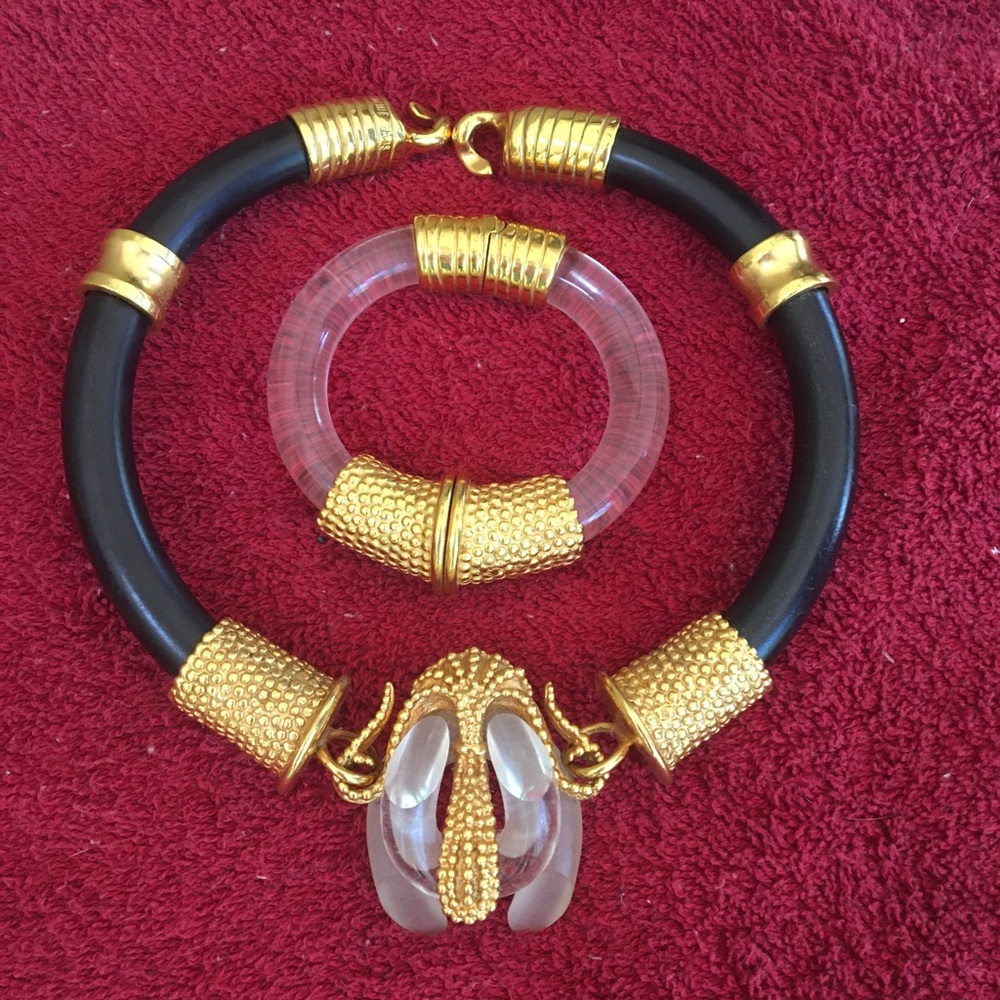 Egyptian-style neckpiece and cuff bracelet.